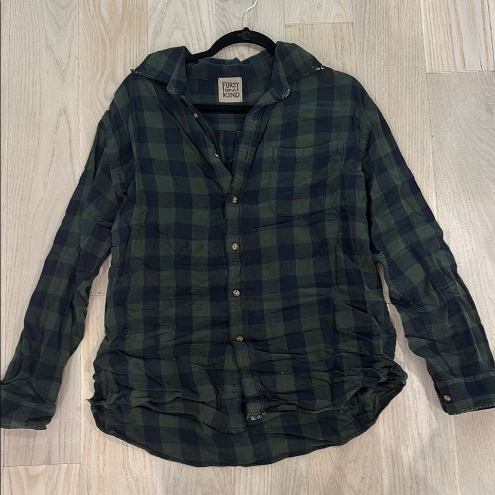LF Green and Blue Oversized Plaid Flannel Button Down with Stars